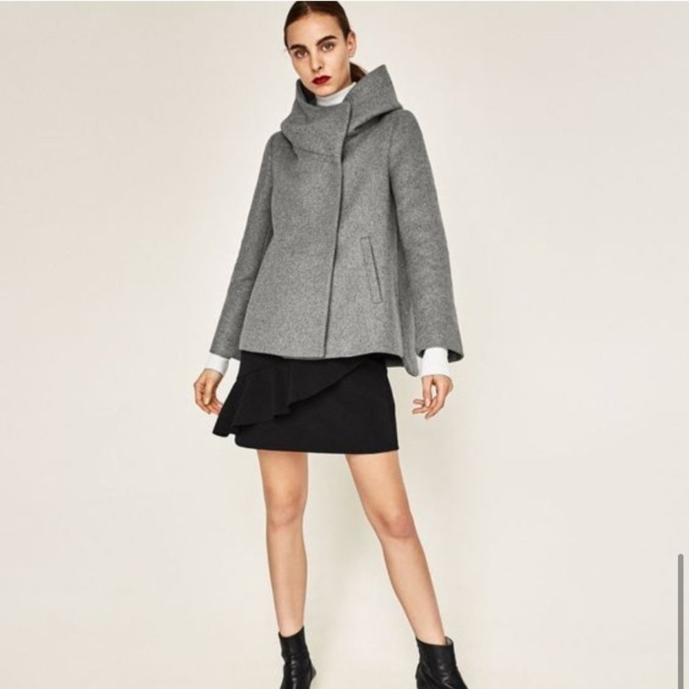 Zara Wrap Collar Wool Blend Short Coat